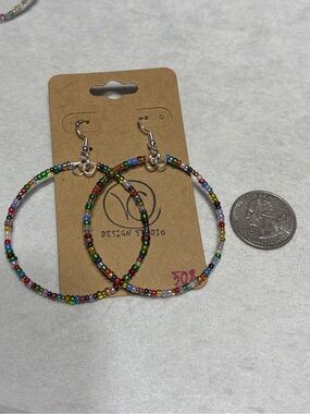 Colorful Seed Bead Hoop Earrings - Multicolor